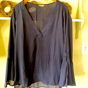 Navy Long Bell Sleeve Blouse